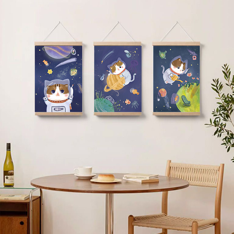 星际萌猫宇航员电表箱遮挡卷轴画