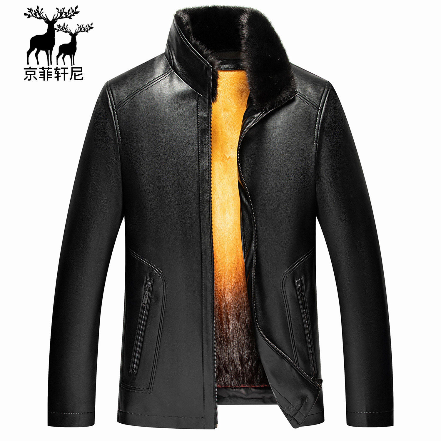 中老年皮夹克男冬真皮绵羊皮水貂立领海宁皮草尼克服爸爸装夹克男