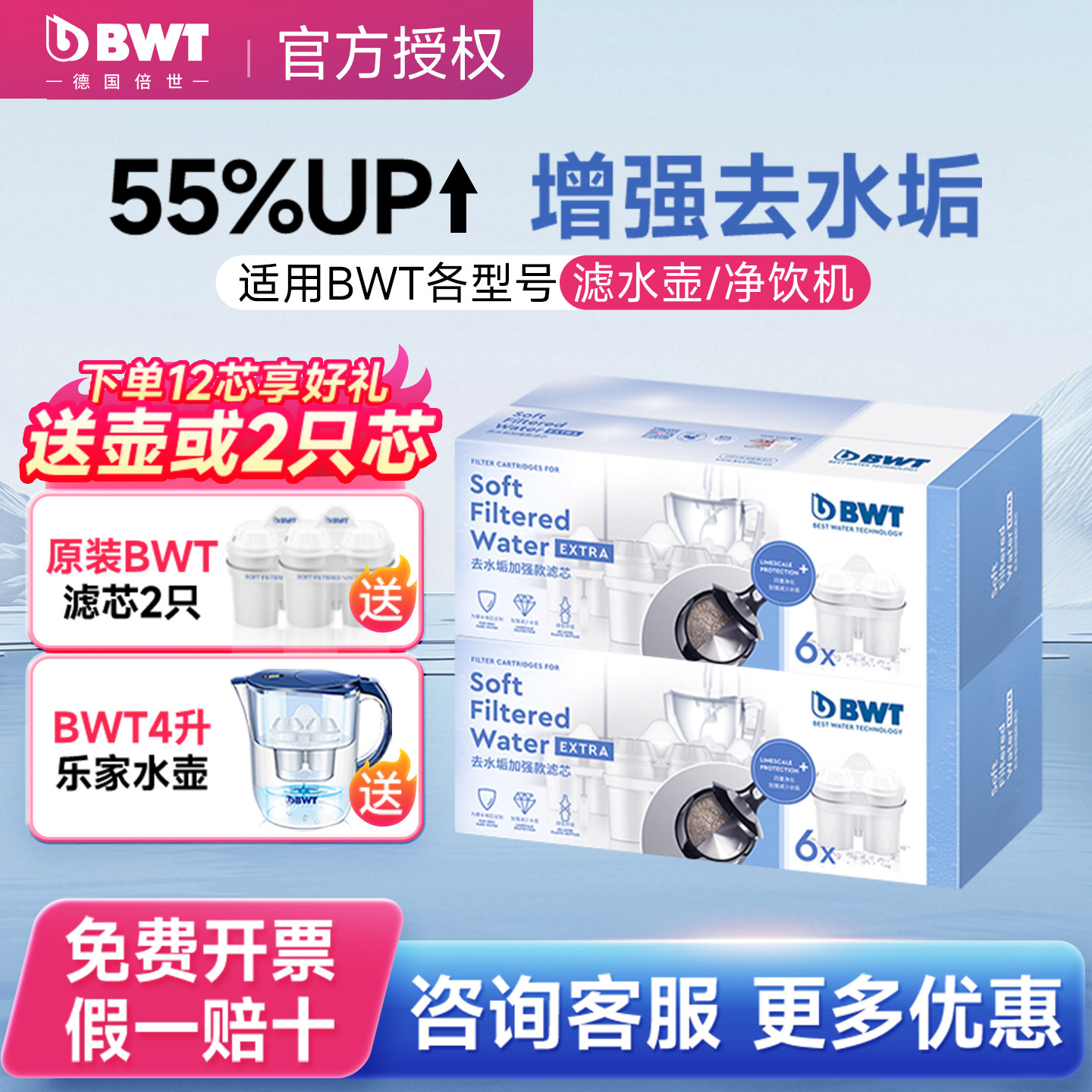 德国进口倍世BWT净水壶滤芯家用过滤水壶通用净水器去水垢版滤芯