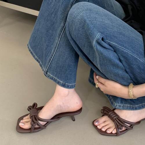 批发欧美外贸大蝴蝶结性感小猫跟大码夏季拖鞋女凉拖外穿凉鞋