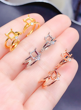 925银三色耳钉空托方形5x5m