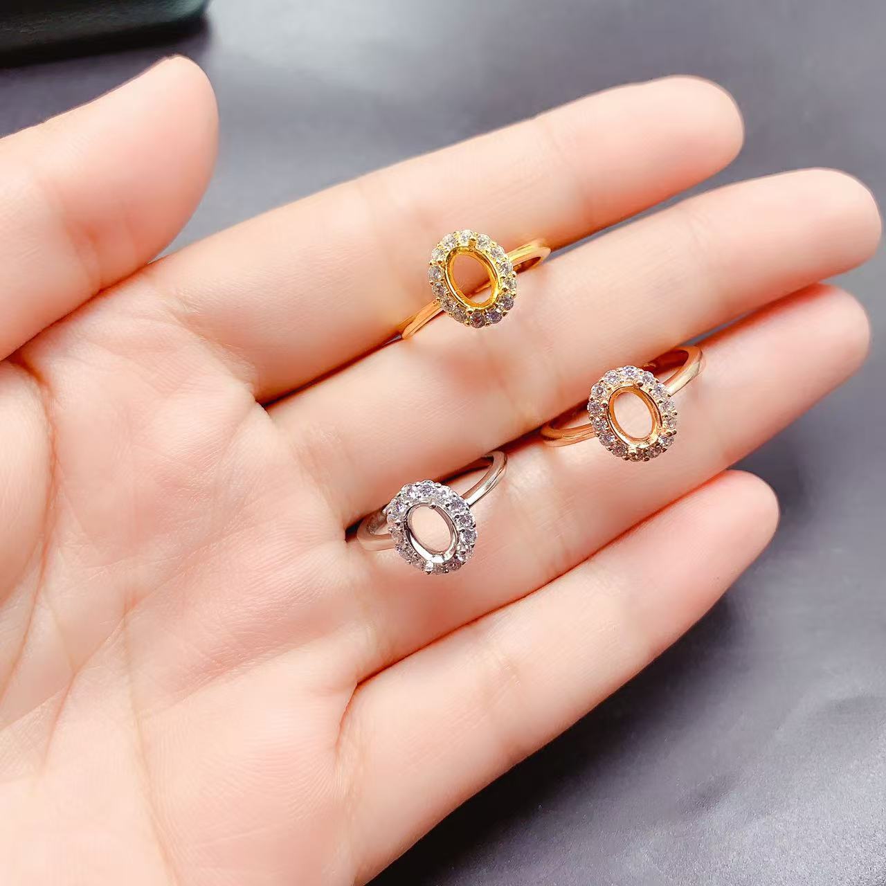 925银三色戒指空托椭圆形5*7mm