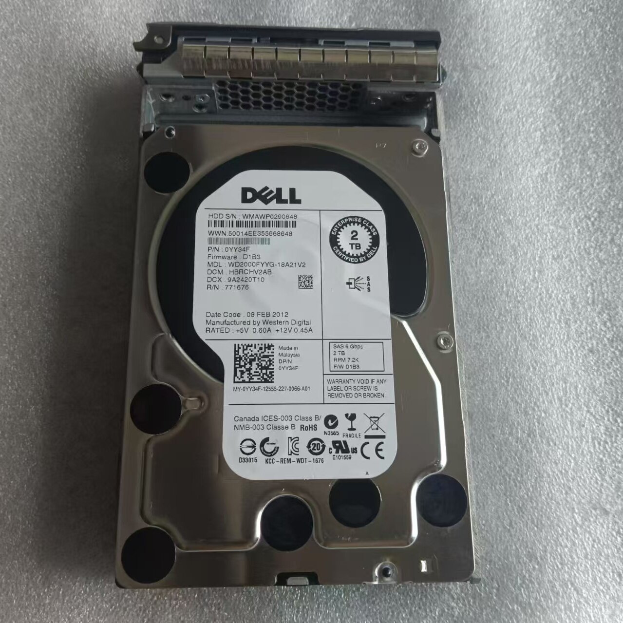 Dell/戴尔 0YY34F 2T 7.2K SAS 6G 3.5寸 YY34F 拆机原装硬盘
