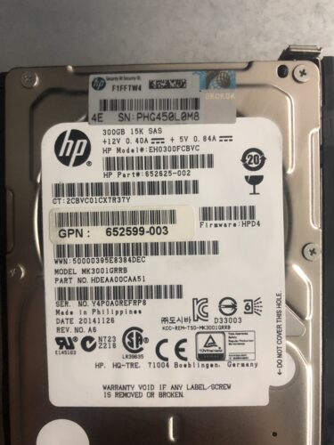 HP 652611-B21 653960-001 300G 15K SAS 2.5 652625 EH0300FCBVC
