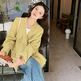黄色小香流苏V领短外套女秋季2025新款小个子时尚百搭高级感上衣，女装短外套，2C103