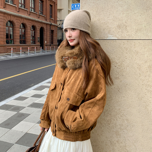 美拉德复古大毛领派克服女2025冬季新款加厚保暖兔毛内胆棉衣外套图片