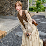 独特绝美碎花连衣裙套装女2025春季新款温柔风气质显瘦马甲两件套，女装套装/套裙，2C103