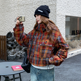 美式复古格纹连帽派克服女2025冬新款洋气炸街小个子加厚棉服外套，女装短外套，2C103