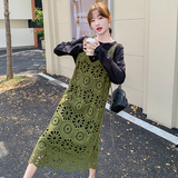黑色镂空背带连衣裙女2025春季新款时尚减龄休闲叠穿罩衫两件套装，女装套装/套裙，2C103
