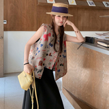 高级感涂鸦印花马甲黑色赫本风背心长裙新款温柔两件套连衣裙女夏，女装套装/套裙，2C103