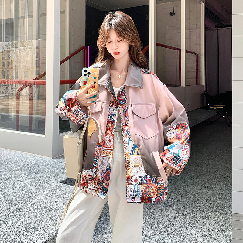 2025秋装新品主推两色皮衣拼接C155P175K268,女装短外套,2C103