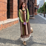 森系针织连衣裙女2025秋季新款慵懒松弛感罩衫叠穿减龄裙子两件套，女装连衣裙，2C103