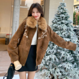 美拉德复古刺绣派克服女2025冬季新款韩系设计感加厚保暖棉服外套，女装短外套，2C103