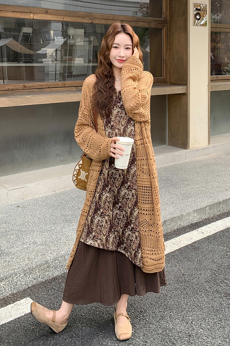 轻熟风穿搭印花吊带裙套装女秋季2025新款高级感针织开衫两件套,女装套装/套裙,2C103