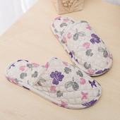 男情侣室内地板静音软底居家用亚麻布底拖鞋 春秋冬季 包头棉拖鞋 女