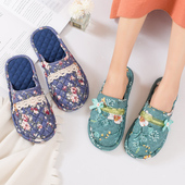 居家用布艺防滑静音木地板布底情侣拖鞋 包头保暖棉拖鞋 男女秋冬季