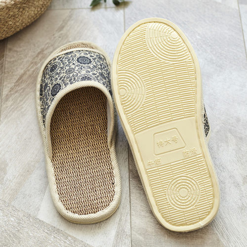 夏季家用防滑加肥大码亚麻拖鞋男