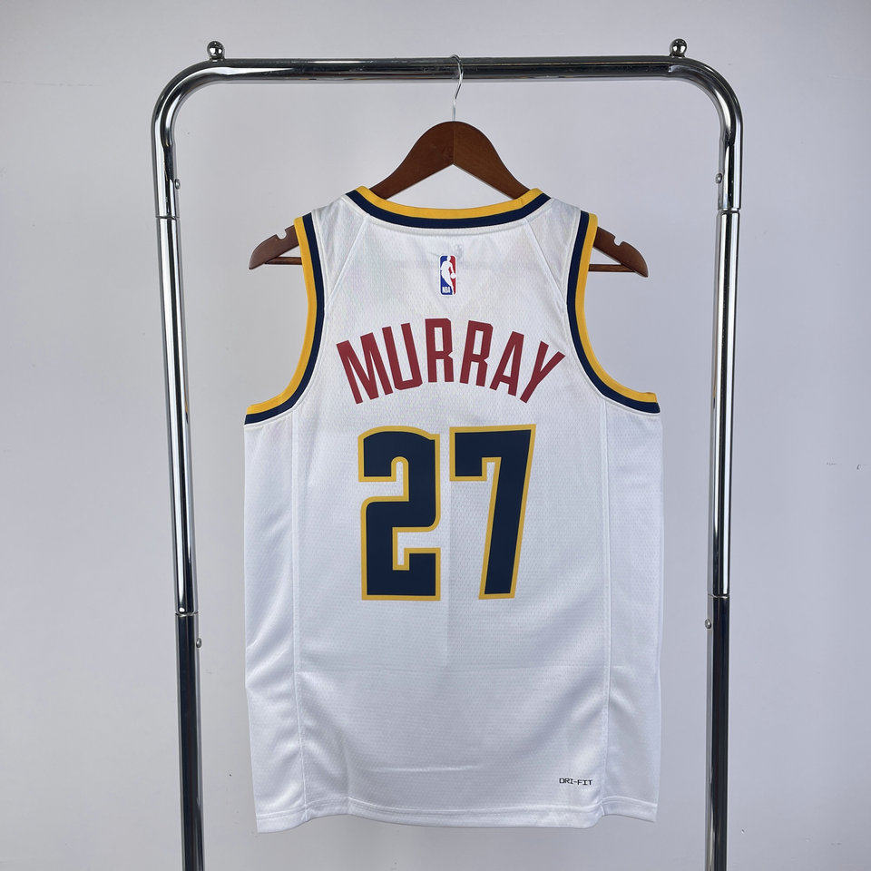 23-24赛季掘金队27号穆雷球衣 jamal murray热压球迷版篮球服 白