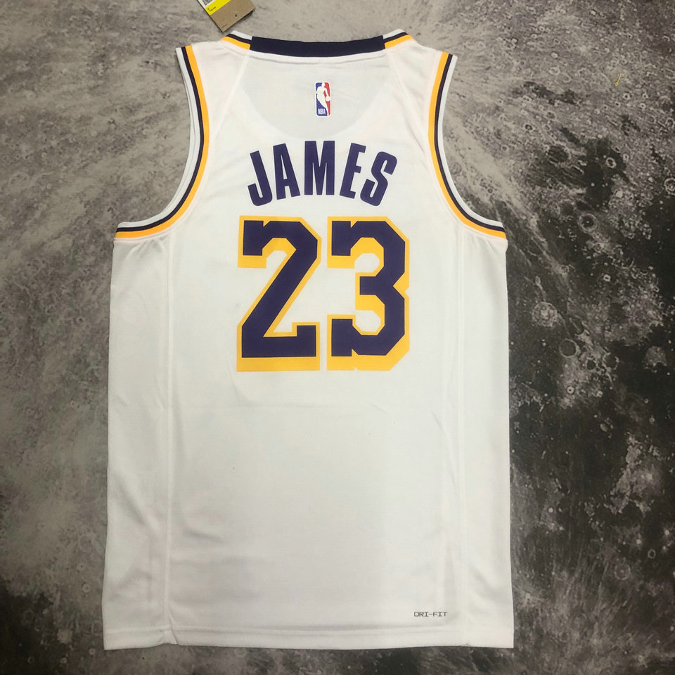 23-24新赛季湖人队23号詹姆斯球衣 james热压球迷版篮球服 白