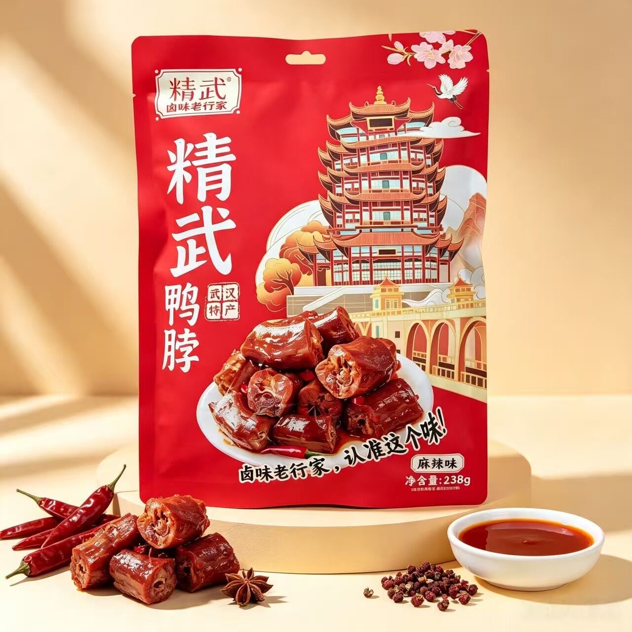 湖北武汉特产精武鸭脖麻辣味鸭肉鸭肉零食