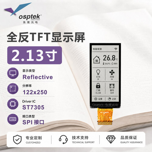 鱼鹰光电2.13寸全反屏122*250 SPI接口 Gitee代码全开源