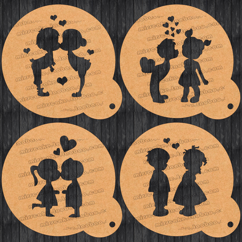 3个包邮情侣亲亲情人节3寸6寸8寸喷花模 饼干印花模 咖啡拉花模具