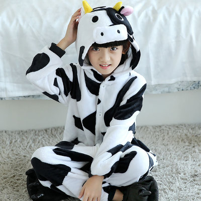 奶牛睡衣儿童珊瑚绒女小牛服装冬