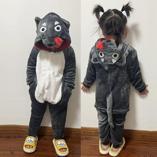 元旦幼儿园大灰狼演出服儿童动物表演服睡衣派对男童狼来了话剧冬