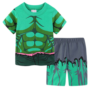 绿巨人衣服儿童cos服男童睡衣夏季薄款短袖t恤短裤套装家居服纯棉
