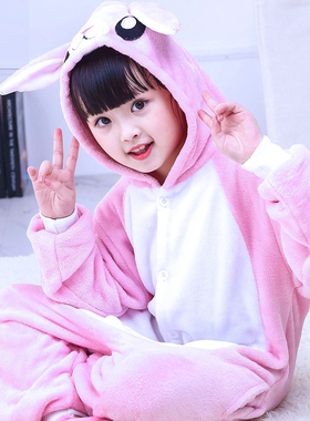儿童卡通连体睡衣小兔子女孩兔子演出服舞蹈服珊瑚绒运动会服装冬