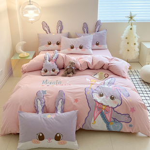 送卡通抱枕！A类全棉水洗棉儿童床上三件套被套床单纯棉四件套夏