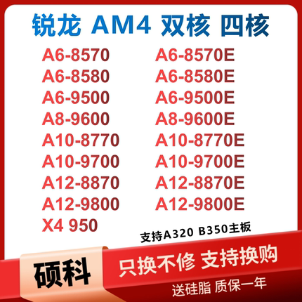 A10 9700 8770E A8 9600 A12 9800E 8870 A6 9500 8580 8570 CPU