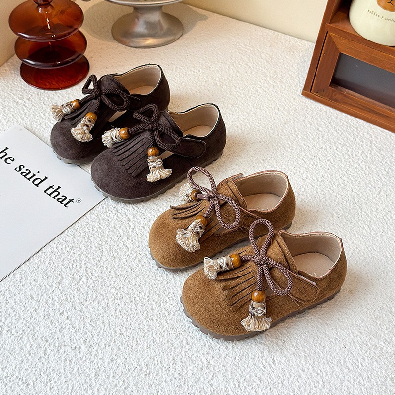 女童皮鞋2025秋季新款儿童复古流苏公主鞋女孩勃肯鞋软底小童单鞋