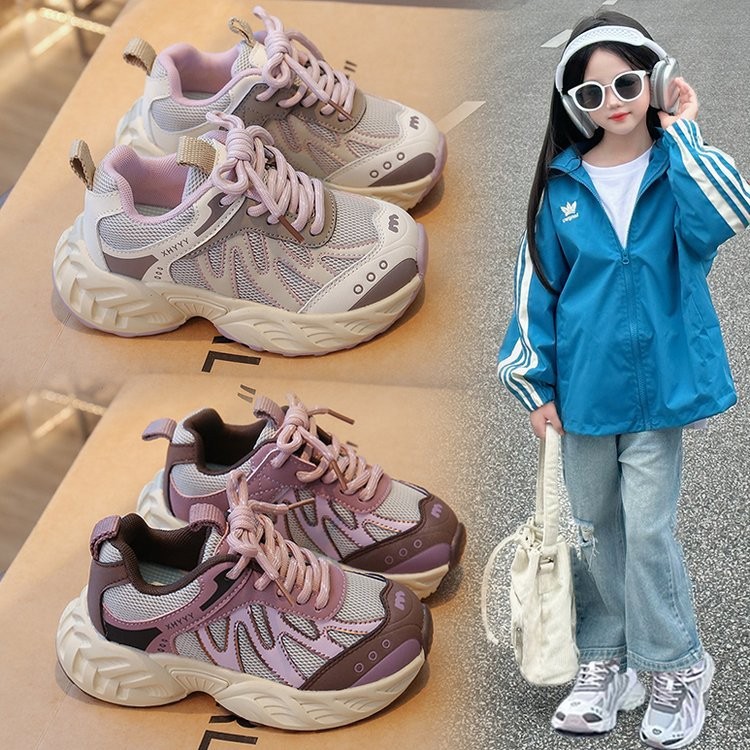 女童运动鞋2025秋季新款休闲网面鞋子透气跑步鞋中大童软底老爹鞋
