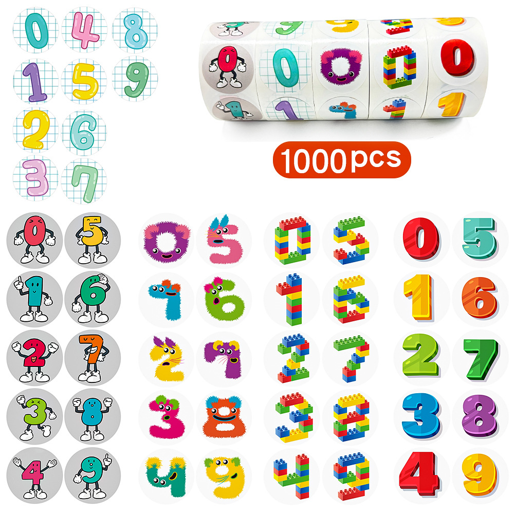 1000贴数字贴纸儿童彩色卡通贴画粘贴幼儿园宝宝装饰贴画卷卷贴图片