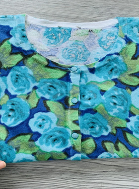 断码清 纯棉复古印花欧美TAL*OTS大码女装春夏季圆领短袖针织开衫