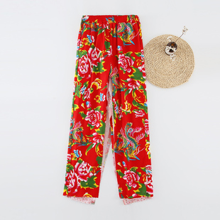 半成品直筒高腰老年人纯棉片子 长裤 大花布纯手工棉花棉裤 女士冬季