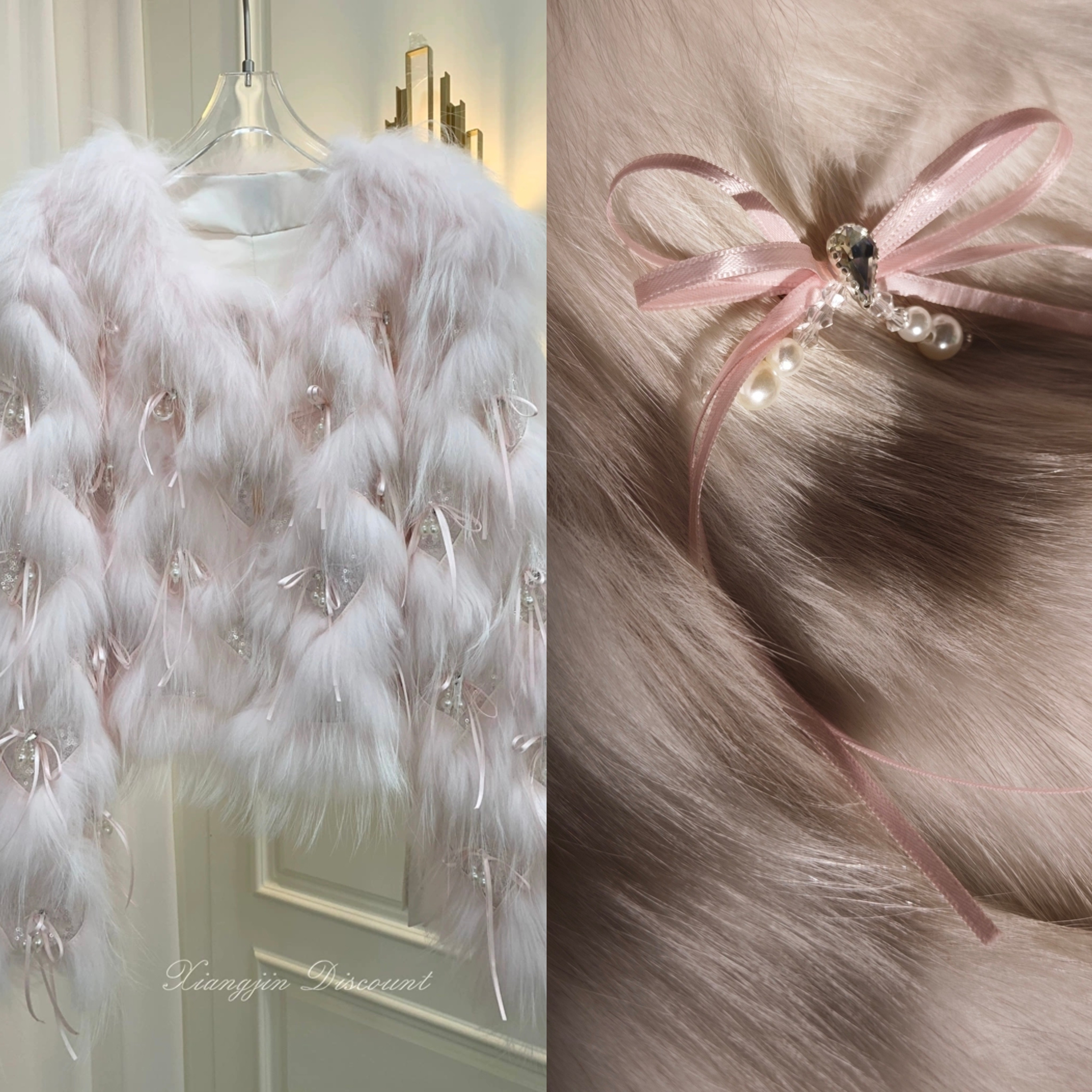 皮草水钻丝带蝴蝶结胸针韩国重工千金小香风貉子毛皮草装饰