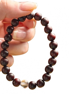 小叶紫檀檀木手串白水晶转运珠新