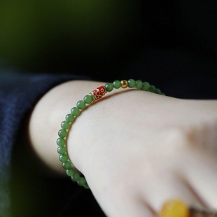 天然绿东陵玉苹果绿碧玉手链女款锦鲤转运新中式手串气质新年礼物