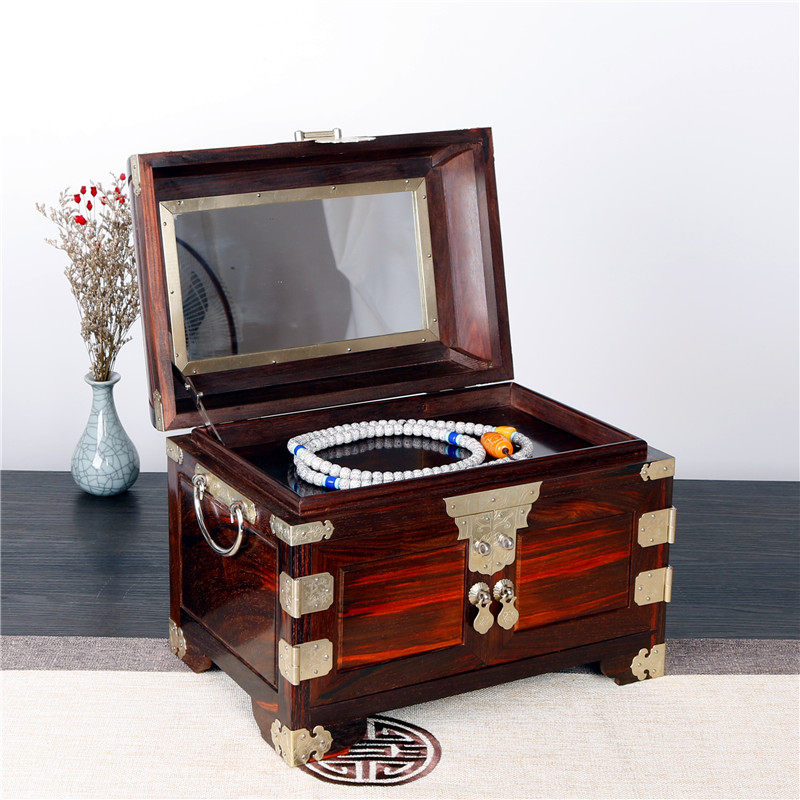 红木首饰盒全独板大红酸枝木质带锁中式复古高档饰品收纳盒子结婚