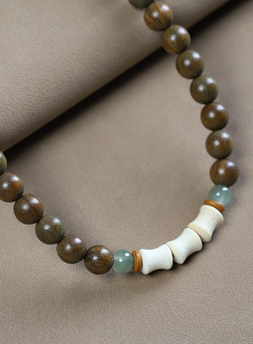 新中式绿檀木手串东陵玉金丝竹多