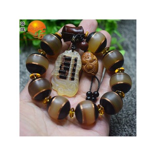 藏式羊角手串镶嵌黑牛角原创搭配佛珠手串手链山羊角手串