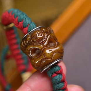 藏传回流骆驼骨雕刻大鹏鸟腰珠配珠文玩手链铜镶嵌孔道编织手绳