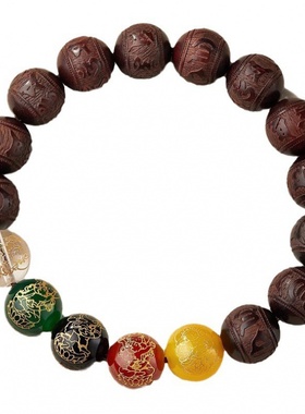 小叶紫檀精雕六字真言佛珠文玩手