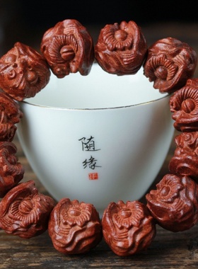 精工小叶紫檀木雕刻佛珠手串观音