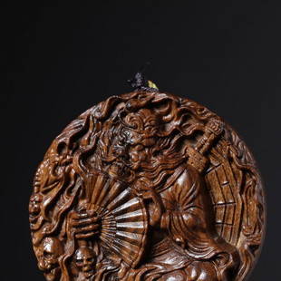 工厂店沉香木雕天师钟馗圆牌吊坠木雕工艺品随型挂坠车载挂件饰品