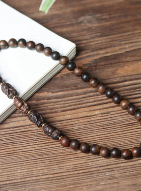 沉香双圈手链四不佛手工雕刻沉香