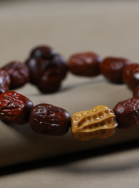紫檀木红枣珠好柿花生手串男女个