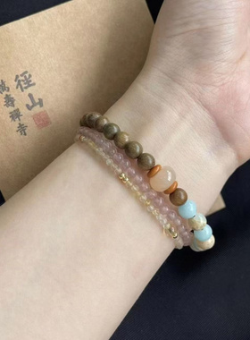 小红书同款绿檀木拼寿山石串珠手